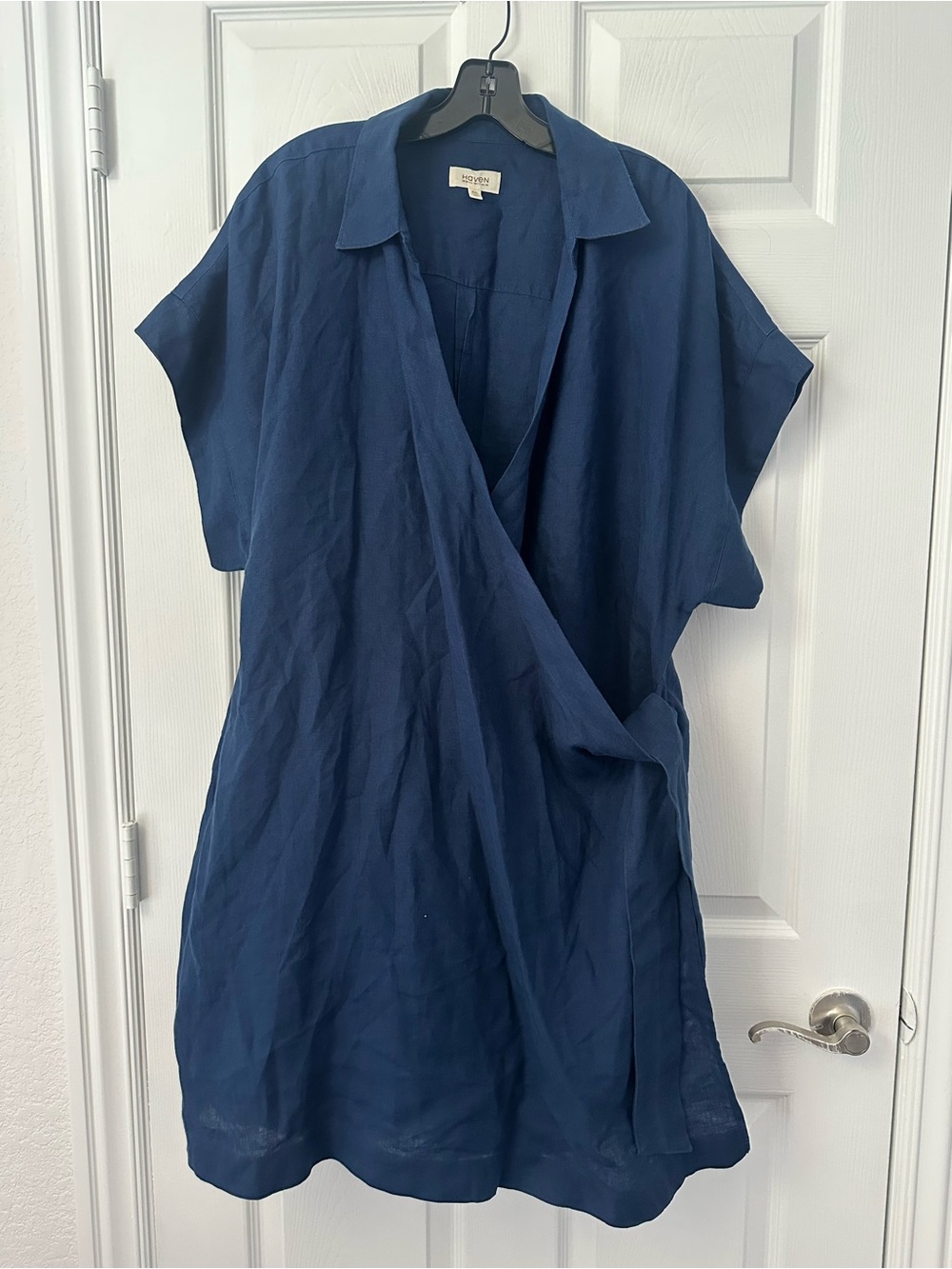 Haven Well Within Navy Linen
Wrap V-Neckline  Side Tie Waist Dress XXL